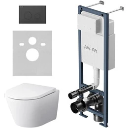 Инсталляция с подвесным унитазом комплект: Am.Pm ErgoFit FlashClean IS110138.741701 с подвесным безободковым унитазом, сиденье микролифт, кнопка смыва чёрная - фото 