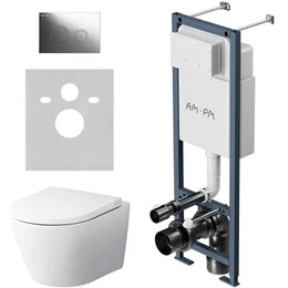 Инсталляция с подвесным унитазом комплект: Am.Pm ErgoFit FlashClean IS110151.741701 с подвесным безободковым унитазом, сиденье микролифт, кнопка смыва хром - фото 