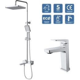 Душевой комплект BelBagno: Душевая стойка ARDENTE-VSCM-CRM + смеситель для раковины ARDENTE-LVM-CRM-W0 (Новинка 2025) - фото 
