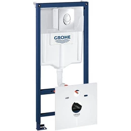 Инсталляция для подвесного унитаза с прокладкой Grohe Rapid SL 38750001 с овальной кнопкой смыва, хром - фото 