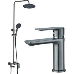 Душевой комплект Haiba: Душевая стойка HB24505-3 + смеситель для раковины HB10505-3, цвет графит - фото 