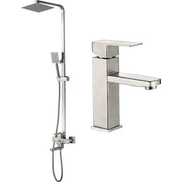 Душевой комплект Haiba: Душевая стойка HB24803 + смеситель для раковины HB10803, цвет нержавеющая сталь - фото 