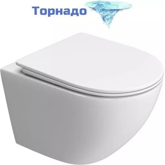 Унитаз подвесной безободковый BelBagno Uno-Tor BB5177CH-TOR/SC (Система смыва торнадо) с крышкой микролифт - фото 
