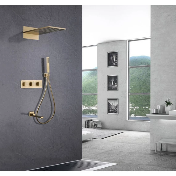Душевая система для ванны с термостатом Abber Daheim AF8253G, золото матовый - фото 2