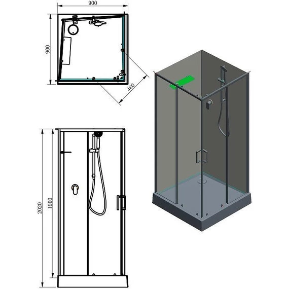 Душевое кабина Aquanet Passion EVO S 90x90 см 282009, чёрный/прозрачное (безсиликоновая сборка) - фото 2