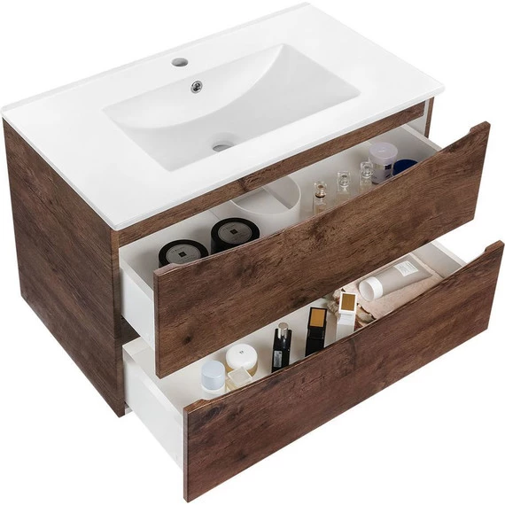 Тумба подвесная с раковиной Vincea Mia 80 см VMC-2MC800RW, тёмное дерево - фото 7