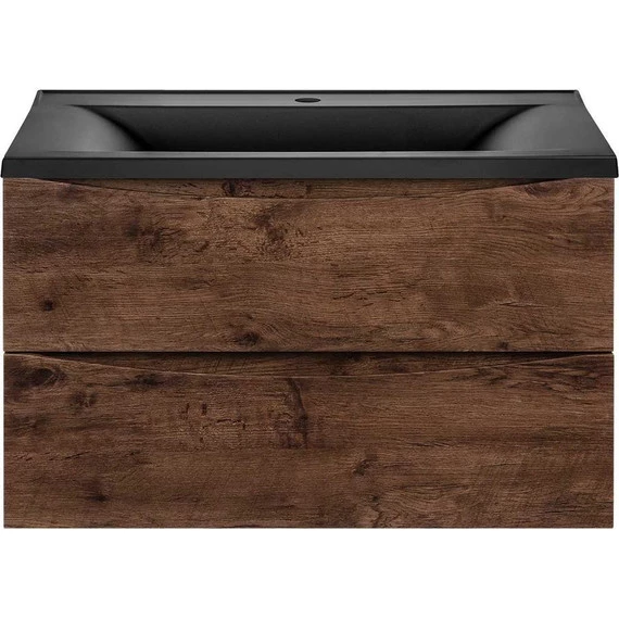 Тумба подвесная с раковиной Vincea Mia 80 см VMC-2MA800RW (раковина черная матовая VCB-3M800B), тёмное дерево - фото 