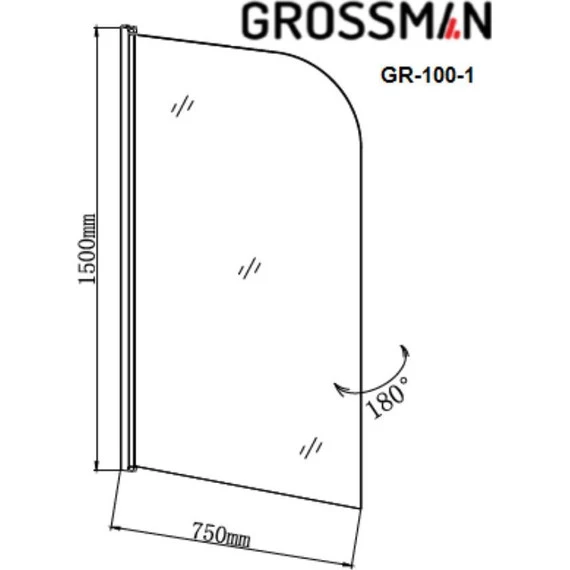 Шторка для ванны Grossman 700х1500 мм GR-100/1, хром/прозрачное - фото 3
