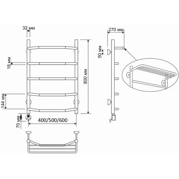 Полотенцесушитель электрический Secado Агата 3 с полкой П6 500x800 мм (возможность скрытого подключения) бронза - фото 3