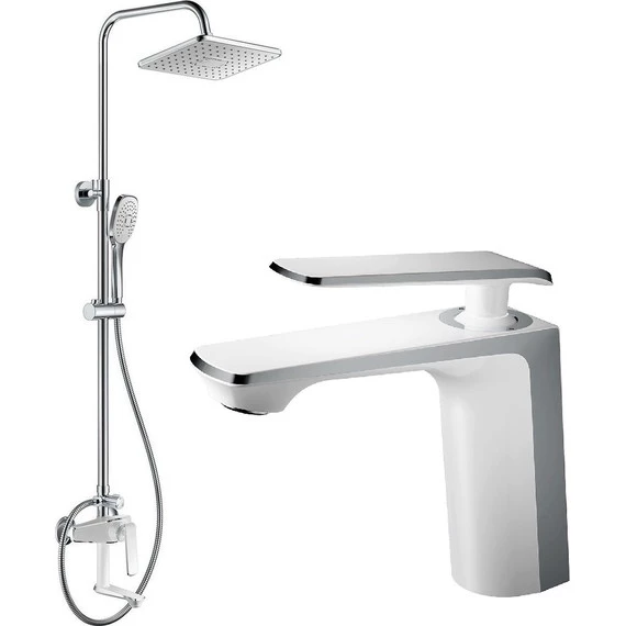 Душевой комплект Haiba: Душевая стойка HB24548-8 + смеситель для раковины HB10548-8, цвет белый/хром - фото 