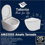 Унитаз подвесной безободковый Taliente Amato Tornado 3 AM55003 с крышкой микролифт (система смыва Торнадо) - фото 