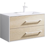 Тумба подвесная с раковиной Aqwella Miami 90 см Mai.01.09/R, белый/беленый дуб - фото 