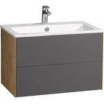 Тумба подвесная с раковиной Акватон Сохо 75 см 1A258101AJA00, графит/дуб веллингтон - фото 