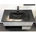 Тумба подвесная с раковиной Comforty Франкфурт 90 см (раковина 90E чёрная), бетон светлый - фото 