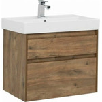 Тумба подвесная с раковиной Aquanet Nova Lite 75 см 249515 (2 ящика) дуб рустикальный, Цвет фасада: тёмное дерево - фото 