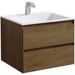 Тумба подвесная с раковиной Vincea Luka 60 см VMC-2L600TO (раковина белая VCB-13600W), дуб табак - фото 