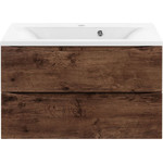 Тумба подвесная с раковиной Vincea Mia 80 см VMC-2MA800RW (раковина белая VCB-3M800W), тёмное дерево - фото 