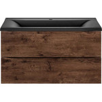 Тумба подвесная с раковиной Vincea Mia 90 см VMC-2MA900RW (раковина черная матовая VCB-3M900B), тёмное дерево - фото 