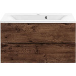 Тумба подвесная с раковиной Vincea Mia 90 см VMC-2MA900RW (раковина белая VCB-3M900W), тёмное дерево - фото 
