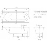 Ванна квариловая Villeroy&Boch Oberon 170x75 см UBQ170OBE2V-01 с ножками, Размер - мм: 1700х750 - фото 5