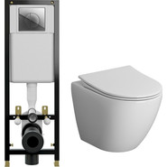 Инсталляция с подвесным унитазом комплект: Cersanit Black IN-BLACK-Cg-w с подвесным безободковым унитазом Niagara Vista NG-9301 сиденье микролифт, крепление, кнопка смыва хром - фото 