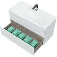 Тумба подвесная с раковиной Mirsant Ultra 100 см (раковина Premier 100), белый матовый - фото 5