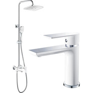 Душевой комплект Haiba: Душевая стойка HB24505-8 + смеситель для раковины HB10505-8, цвет белый/хром - фото 