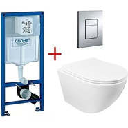 Инсталляция с подвесным унитазом комплект: Grohe Rapid SL 38772001 с подвесным безободковым унитазом Azario Grado AZ-0046 SP сиденье микролифт, крепление, кнопка смыва хром, Цвет производителя: хром - фото 