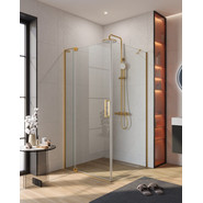 Душевое ограждение Cezares SLIDER-AH-1-80-100/110-C-BORO 100-110x80 см (стекло 8 мм) брашированное золото/прозрачное - фото 