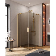 Душевое ограждение Cezares SLIDER-AH-2-70/80-100/110-BR-BORO (70-80)x(100-110) см (стекло 8 мм) брашированное золото/тонированное - фото 