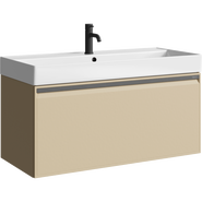Тумба подвесная с раковиной Aqwella Pure 100 см PUR0110KS, светлый капучино, Цвет фасада: бежевый - фото 