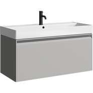Тумба подвесная с раковиной Aqwella Pure 100 см PUR0110ST, серый туман, Цвет фасада: Серый туман - фото 