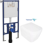 Инсталляция с подвесным унитазом комплект: Loranto Talas 4501 с подвесным безободковым унитазом Delphi 91343 сиденье микролифт, крепление (Система смыва торнадо) - фото 