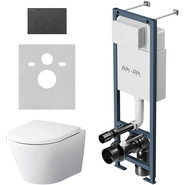 Инсталляция с подвесным унитазом комплект: Am.Pm ErgoFit FlashClean IS110138.741701 с подвесным безободковым унитазом, сиденье микролифт, кнопка смыва чёрная - фото 