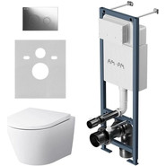 Инсталляция с подвесным унитазом комплект: Am.Pm ErgoFit FlashClean IS110151.741701 с подвесным безободковым унитазом, сиденье микролифт, кнопка смыва хром - фото 