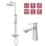 Душевой комплект Cezares: Душевая стойка LUX-CVD-01 + смеситель для раковины LUX-LS-01-W0 (Новинка 2025) - фото 