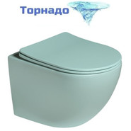 Унитаз подвесной безободковый SantiLine SL-5005T-LG с тонкой крышкой микролифт (система смыва Торнадо) светло-зелёный матовый - фото 