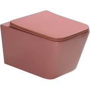 Унитаз подвесной безободковый SantiLine SL-5007P с тонкой крышкой микролифт, персиковый матовый - фото 