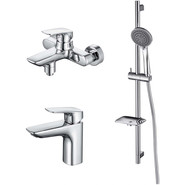 Набор смесителей 3 в 1 для ванны с коротким изливом Aquatek Вега AQ1030CR, Цвет производителя: хром - фото 