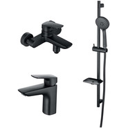 Набор смесителей 3 в 1 для ванны с коротким изливом Aquatek Вега AQ1030MB, чёрный матовый, Цвет производителя: чёрный матовый - фото 