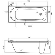 Ванна акриловая Santek Тенерифе 170x70 см 1.WH30.2.207, Размер - мм: 1700х700 - фото 2