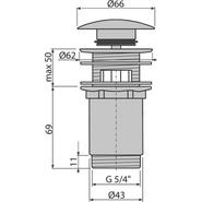 Донный клапан AlcaPlast A392C click/clack 5/4", цельнометаллический с большой заглушкой - фото 2
