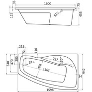 Ванна акриловая Santek Майорка XL 160x95 см 1.WH11.1.991 L, Размер - мм: 1600х950 - фото 2
