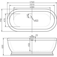Ванна отдельностоящая BelBagno BB03 176х79 см - фото 5