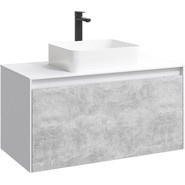 Тумба подвесная со столешницей Aqwella 5 Stars Mobi 100 см MOB0110W/MOB0710BS, белый/бетон светлый - фото 