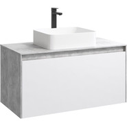 Тумба подвесная со столешницей Aqwella 5 Stars Mobi 100 см MOB0110BS/MOB0710W, бетон светлый/белый - фото 