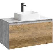 Тумба подвесная со столешницей Aqwella 5 Stars Mobi 100 см MOB0110BS/MOB0710DB, бетон светлый/дуб балтийский - фото 