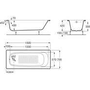 Ванна чугунная Roca Continental 150x70 см 21291300R с антискользящим покрытием - фото 3