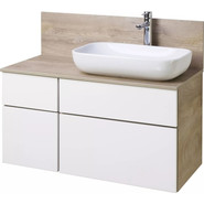 Тумба подвесная со столешницей Акватон Мишель 100 см 1A244101MIX40, белый софт/дуб эндгрейн (столешница ДСП) - фото 