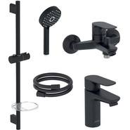 Набор смесителей 3 в 1 для ванны с коротким изливом Jacob Delafon Oscar E29845RU-BL, черный матовый - фото 